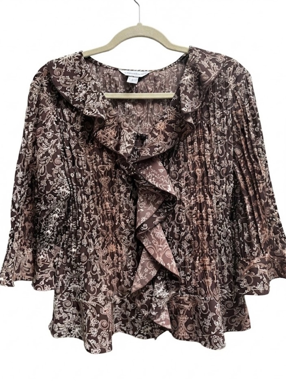 Christopher & Banks Fall Floral Plissé Ruffle Blouse XL EUC